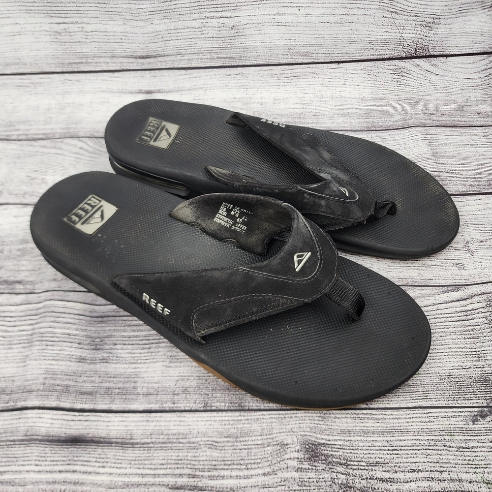 Reef FANNING Men's 12 Black FLIP FLOPS Bottle Opener Thong Sandals